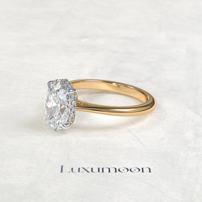 The Jorissea – 3 CT Oval Hidden Halo Tapered Band Engagement Ring