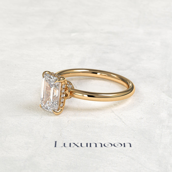 The Faelenth – 3 CT Emerald Hidden Halo Solitaire Ring