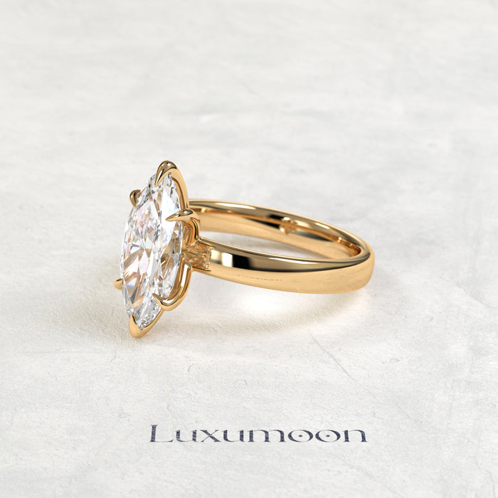Anillo de compromiso solitario Kalvella de 3 quilates con marquesa y seis puntas