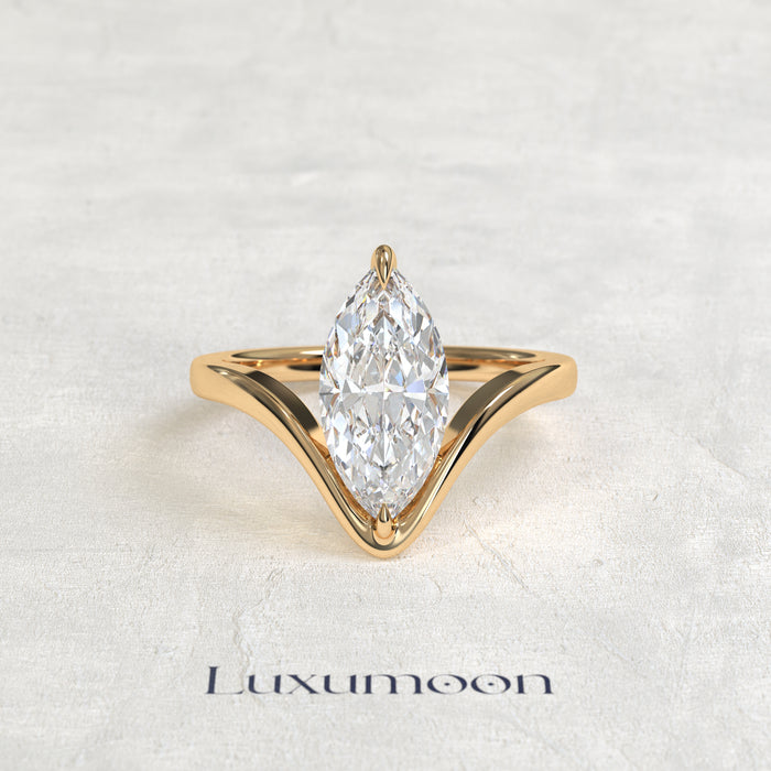 The Alviora – 2 CT Marquise Curve Sculpted Solitaire Ring