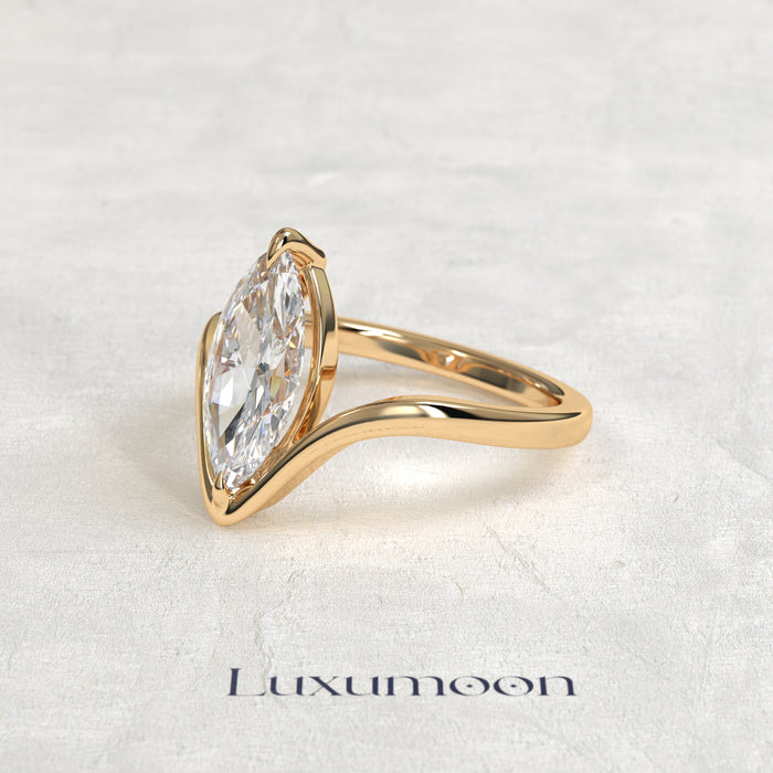 The Alviora – 2 CT Marquise Curve Sculpted Solitaire Ring