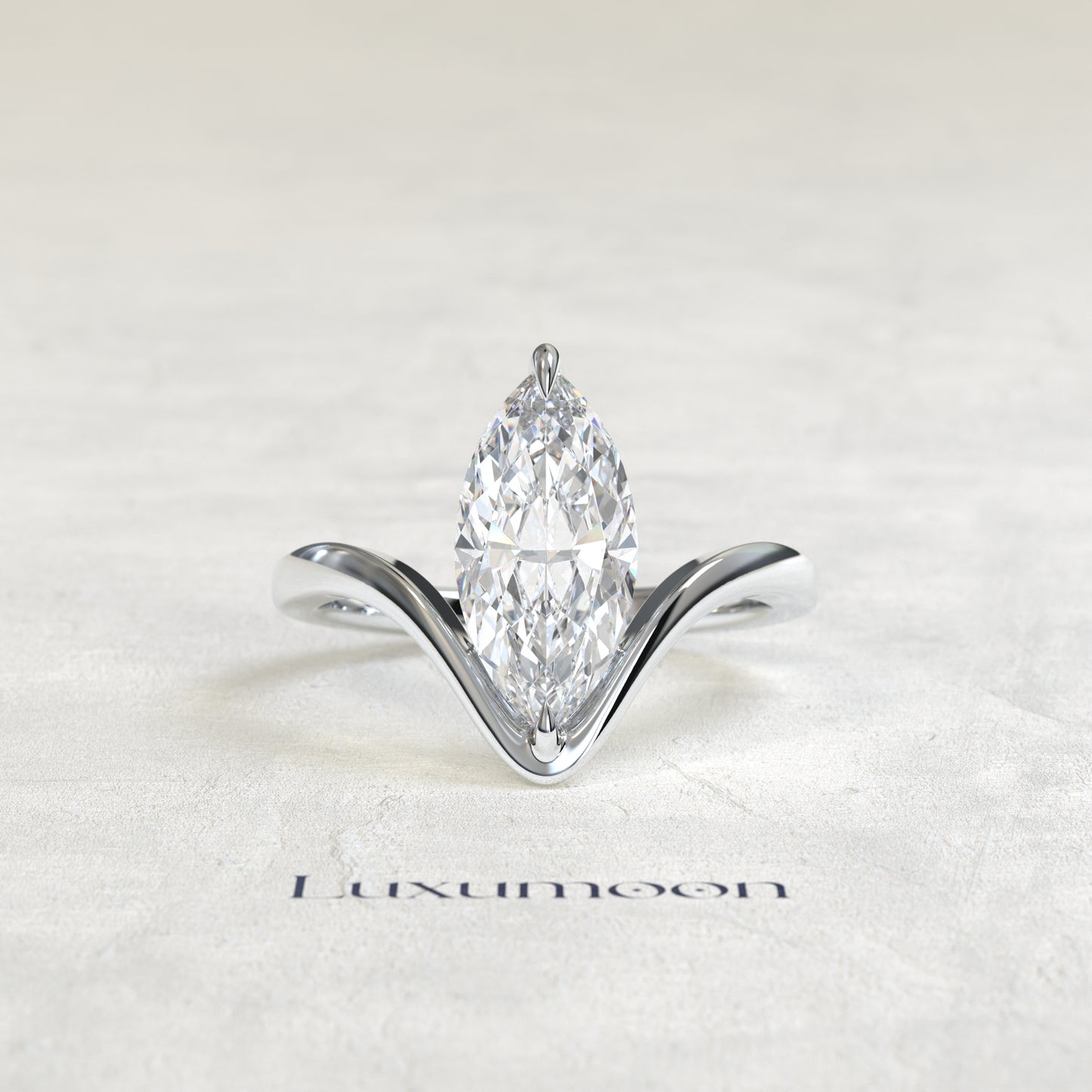 The Alviora – 2 CT Marquise Curve Sculpted Solitaire Ring