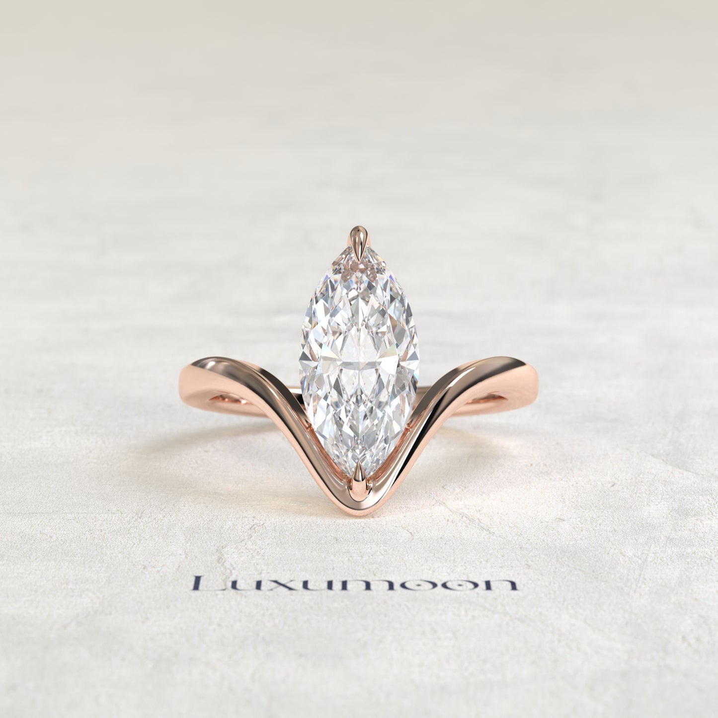 The Alviora – 2 CT Marquise Curve Sculpted Solitaire Ring