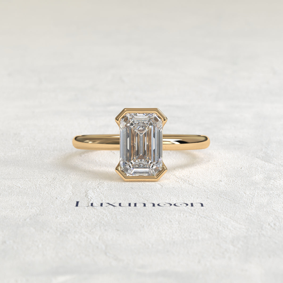 The Elenthia – 3 CT Emerald Half Bezel Diamond Ring