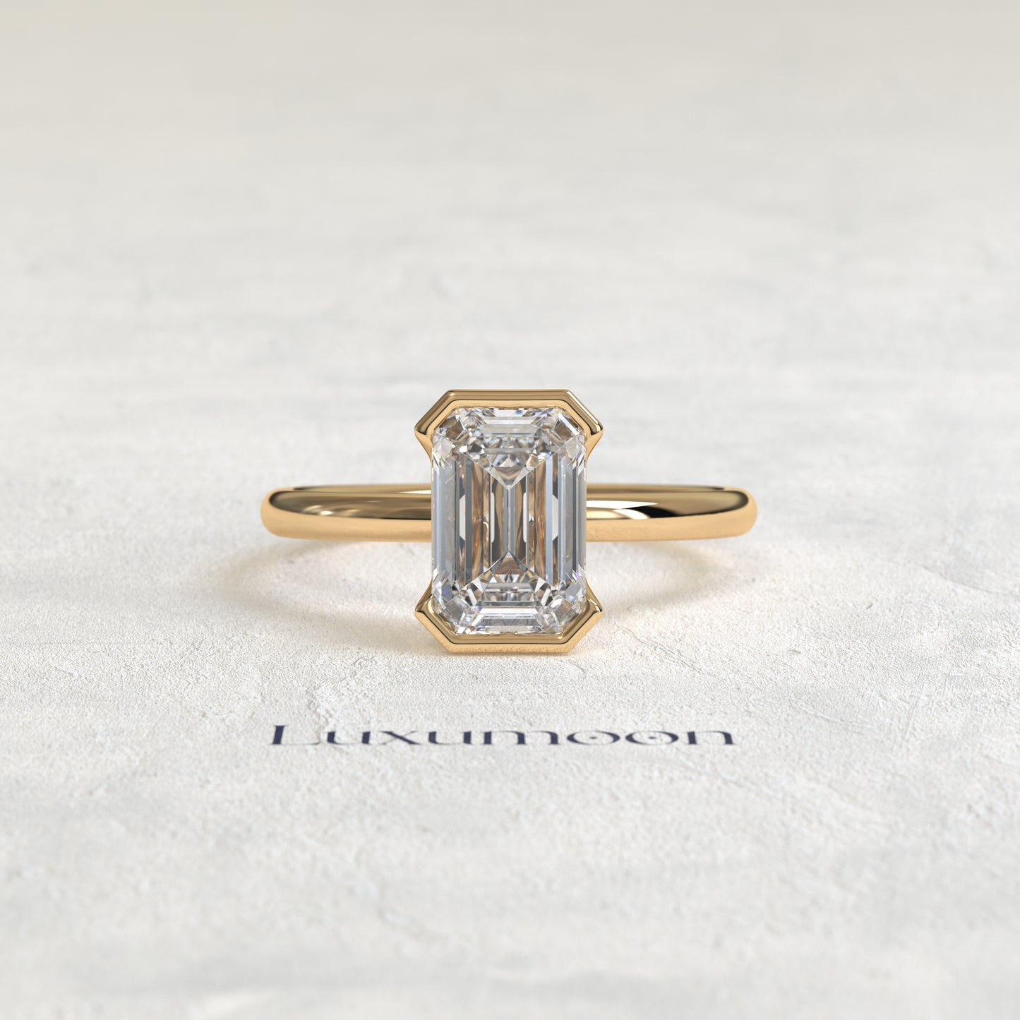 The Elenthia – 3 CT Emerald Half Bezel Diamond Ring