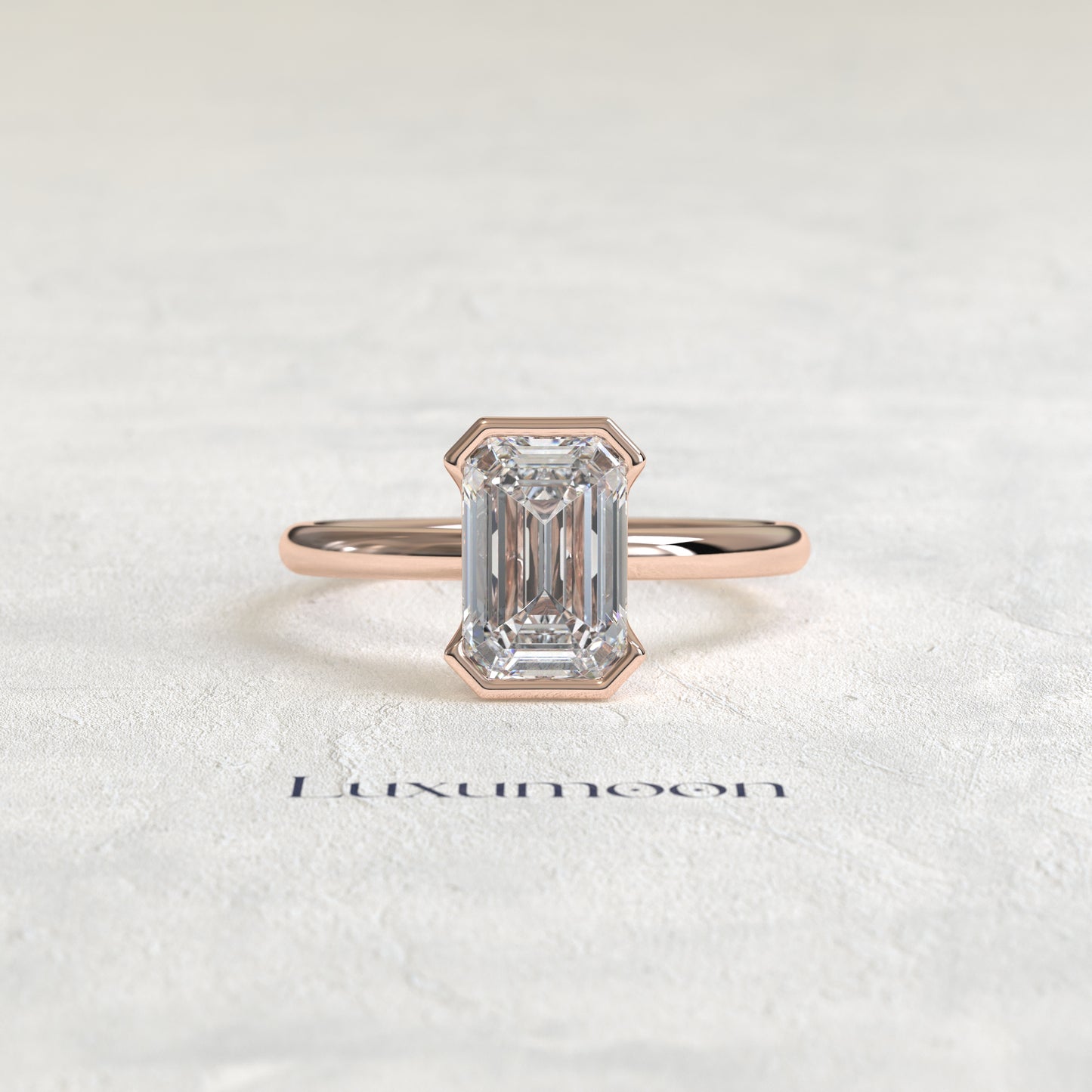 The Elenthia – 3 CT Emerald Half Bezel Diamond Ring