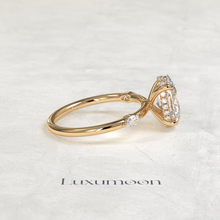 The Dervelle – 2 CT Oval Hidden Halo with Pave Marquise Diamond Ring