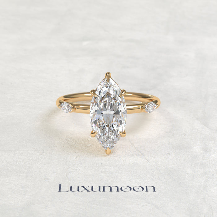 Bague Renissea – 2 carats, sertie d'un halo caché et de diamants marquise pavés