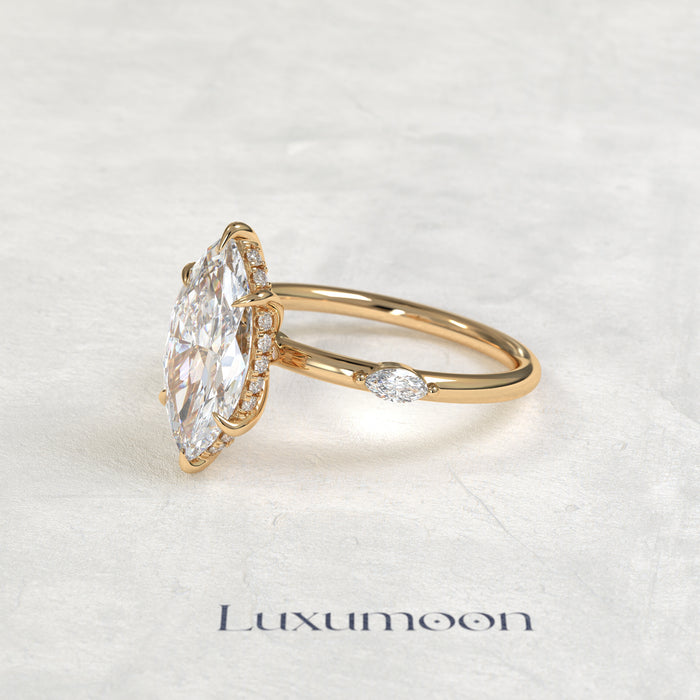 Bague Renissea – 2 carats, sertie d'un halo caché et de diamants marquise pavés