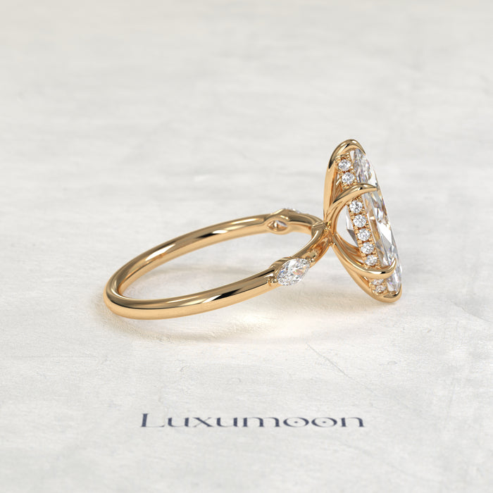 Bague Renissea – 2 carats, sertie d'un halo caché et de diamants marquise pavés