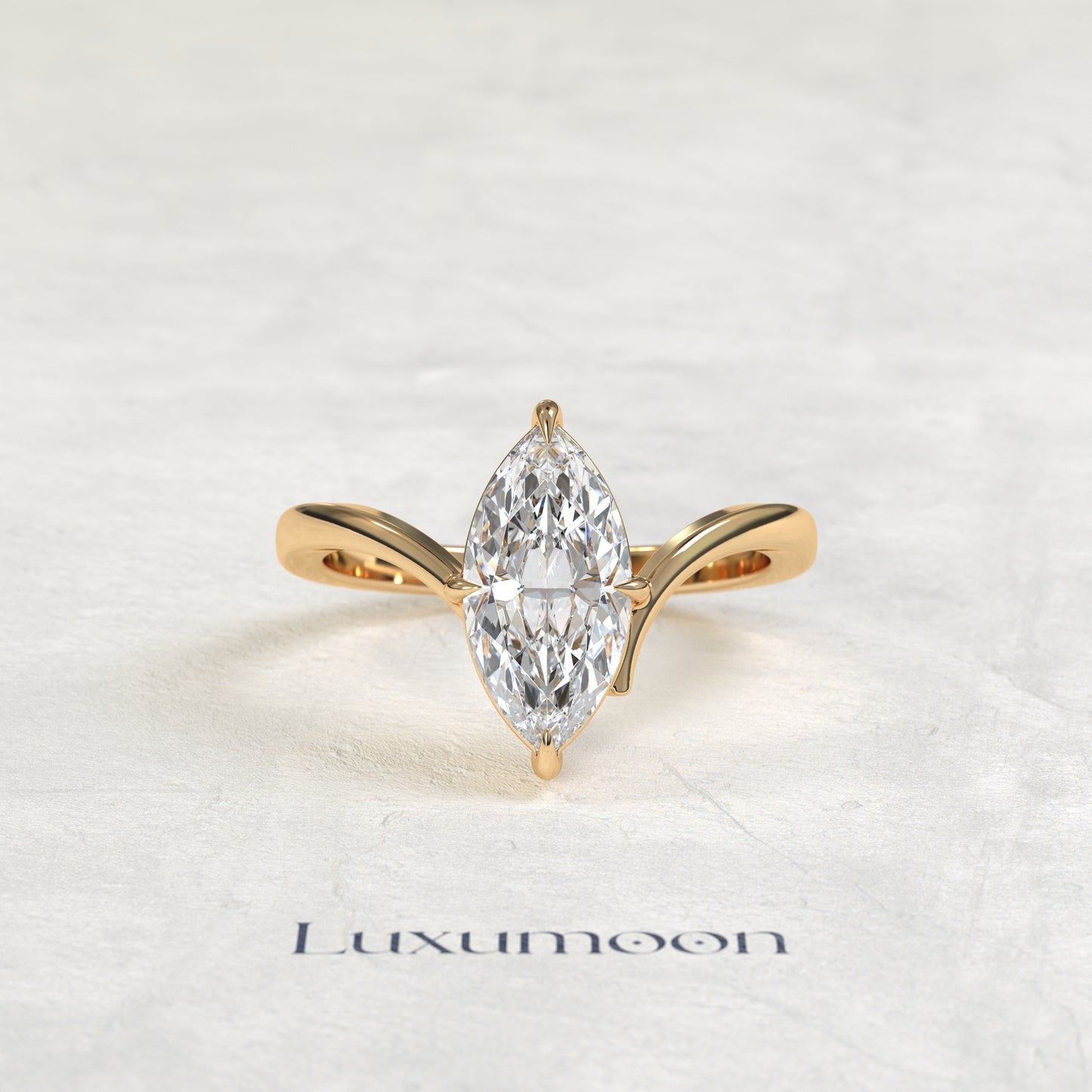 Bague solitaire Delyra – Diamant marquise fluide de 2 carats