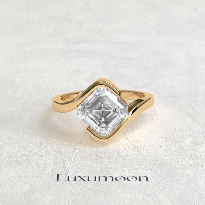 The Novavyn – 2.5 CT Asscher Half-Bezel Bypass Solitaire Ring