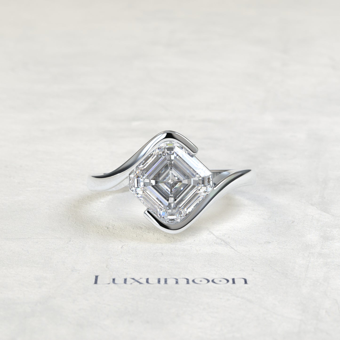 The Novavyn – 2.5 CT Asscher Half-Bezel Bypass Solitaire Ring