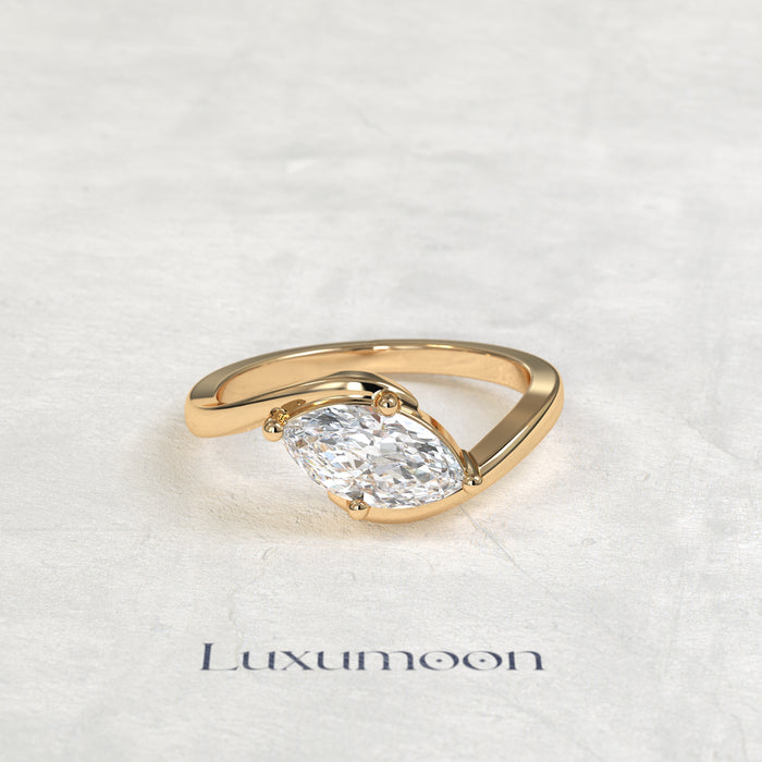 Bague solitaire Ivarisse – 2 carats, marquise horizontale, contournement