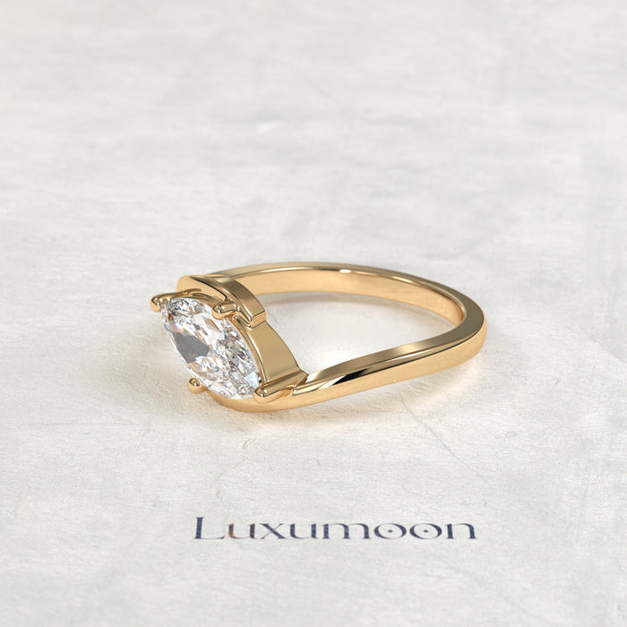 Bague solitaire Ivarisse – 2 carats, marquise horizontale, contournement