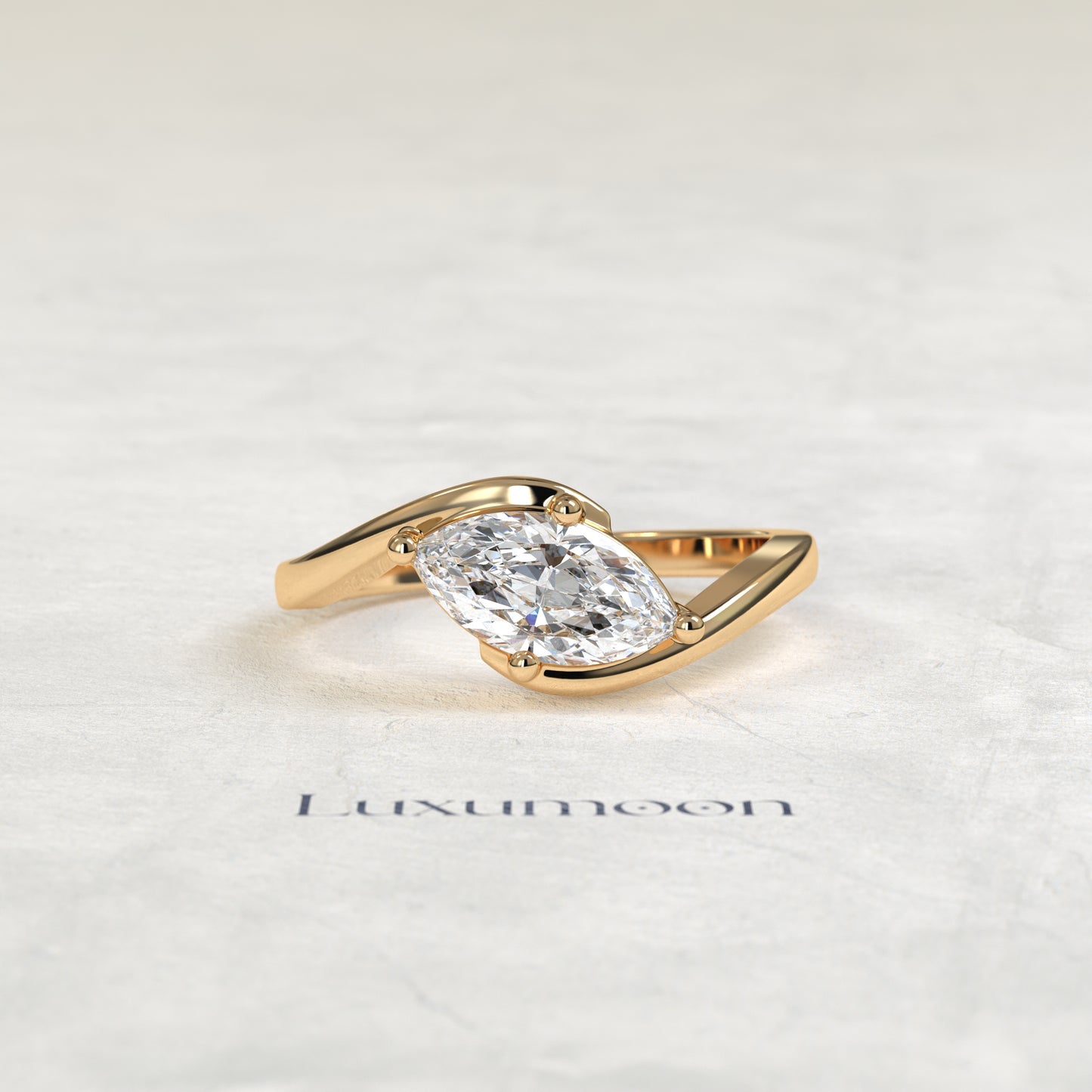 Bague solitaire Ivarisse – 2 carats, marquise horizontale, contournement