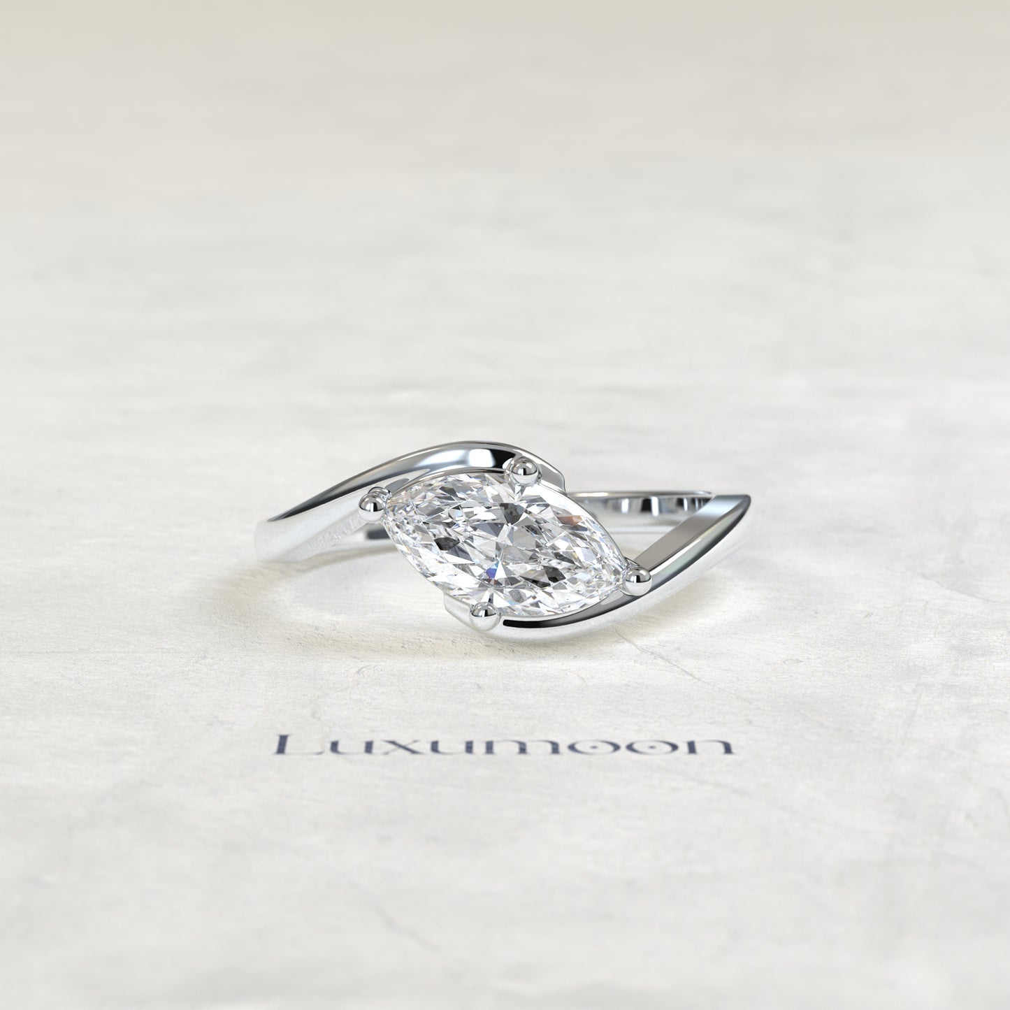Bague solitaire Ivarisse – 2 carats, marquise horizontale, contournement