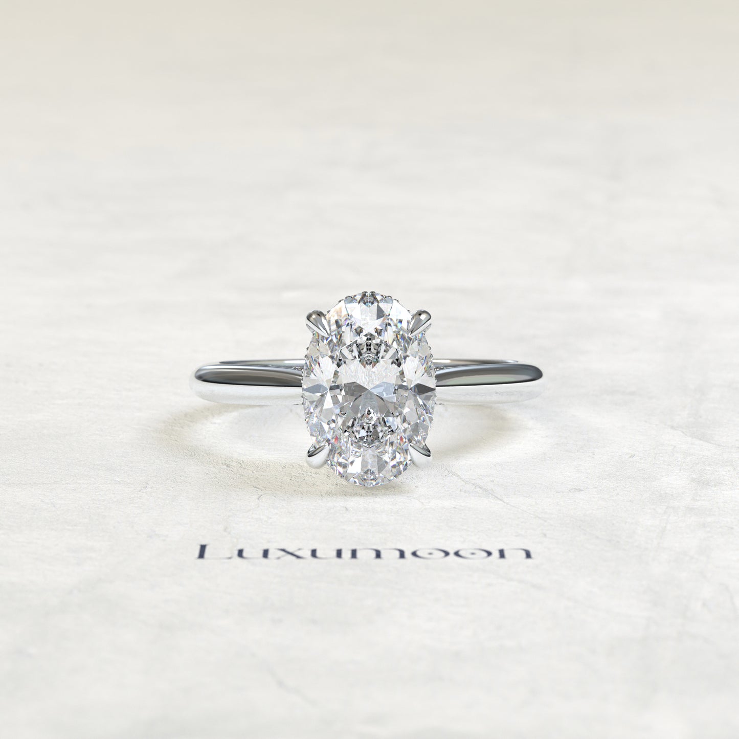 Bague Floravyn – Diamant ovale 4 carats, halo caché et pavage de pont