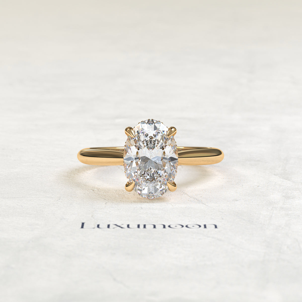 Bague Floravyn – Diamant ovale 4 carats, halo caché et pavage de pont