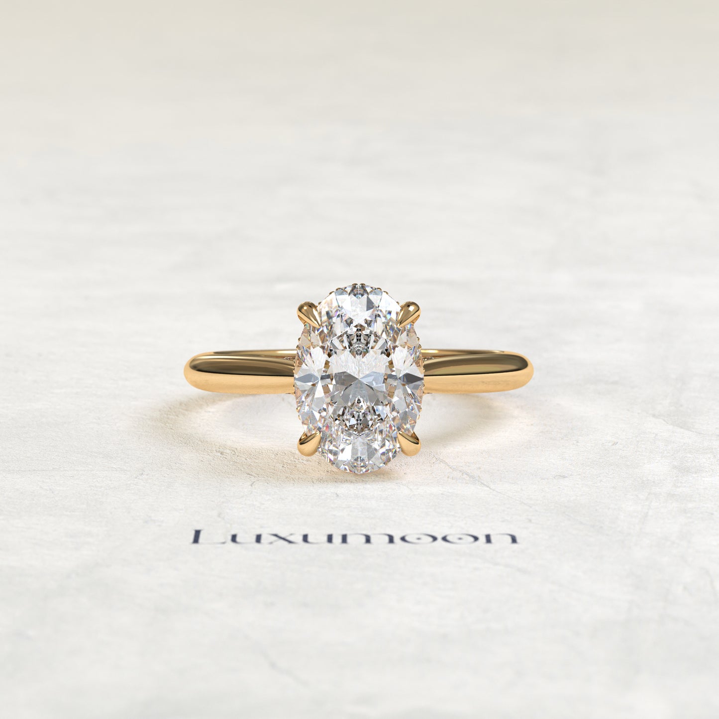 Bague Floravyn – Diamant ovale 4 carats, halo caché et pavage de pont
