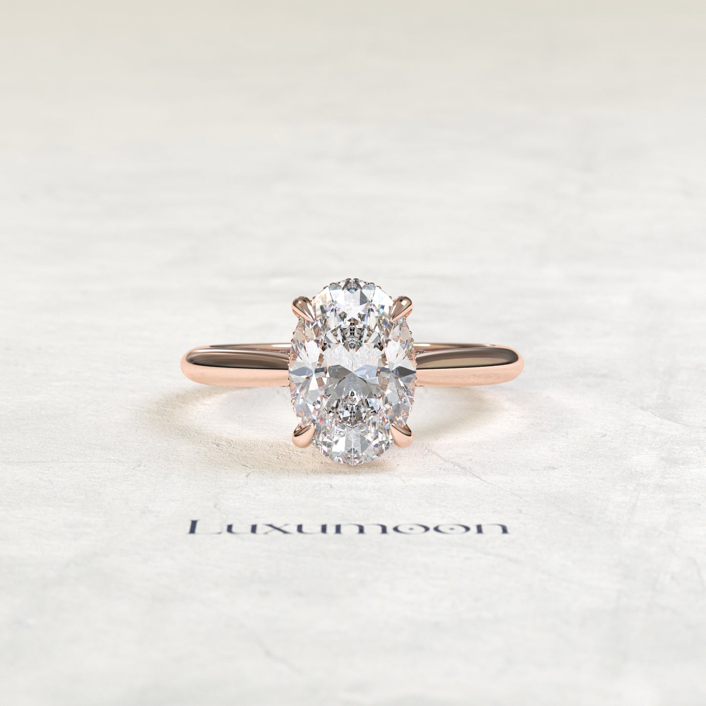 Bague Floravyn – Diamant ovale 4 carats, halo caché et pavage de pont