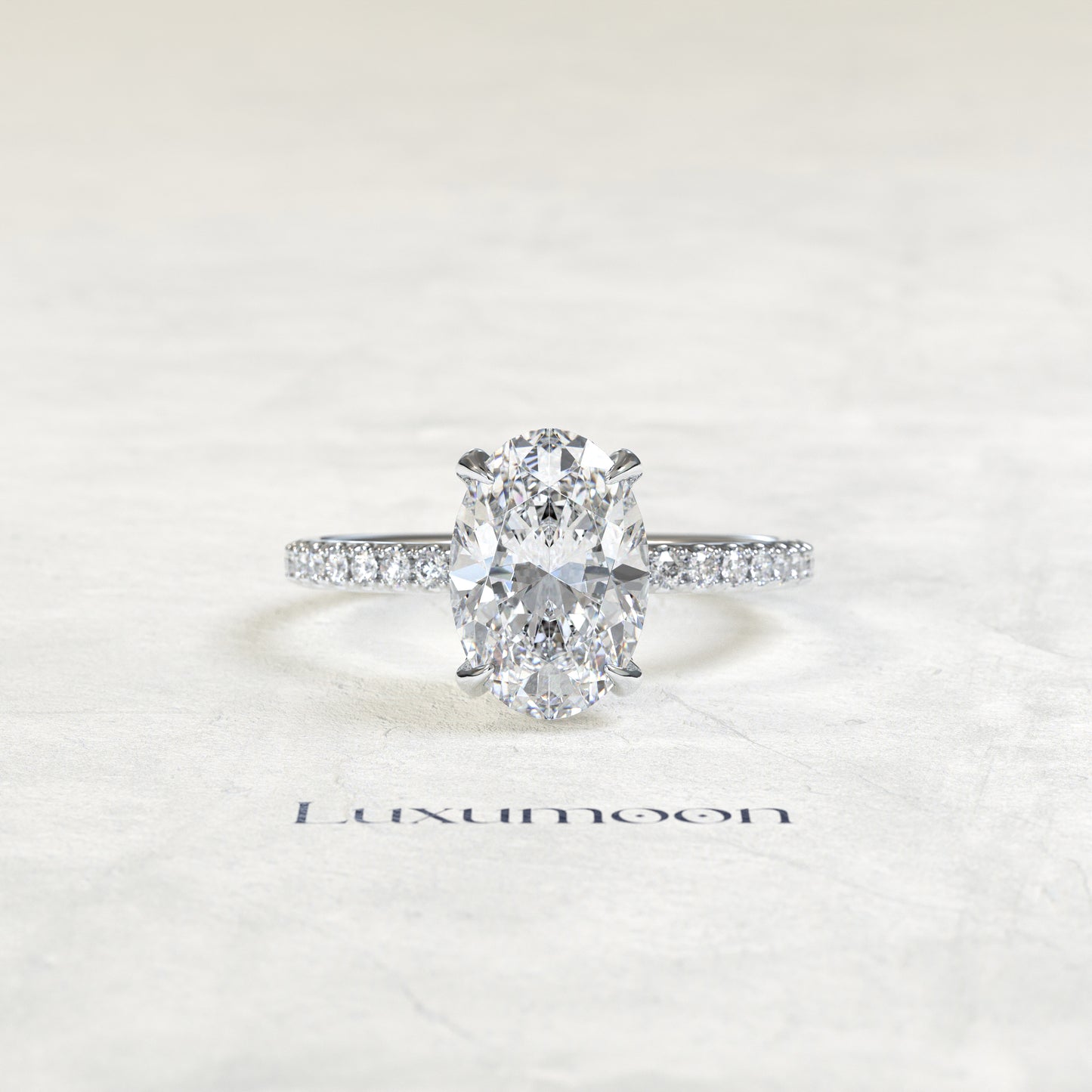 The Delorisse – Oval Diamond Pavé Solitaire Engagement Ring
