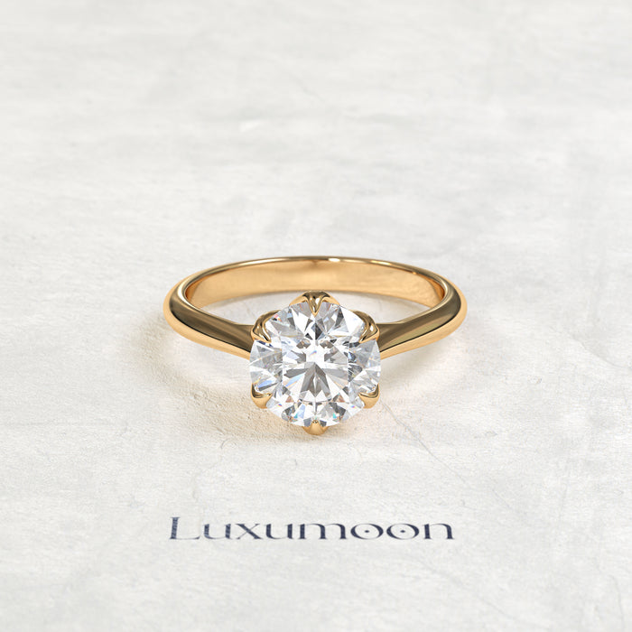 Bague de fiançailles solitaire Nyrelisse – Diamant rond serti pétale de 3 carats
