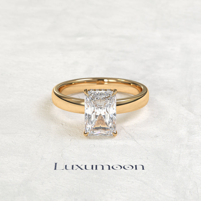 The Aurentha – 4 CT Radiant Diamond Hidden Halo Solitaire Engagement Ring