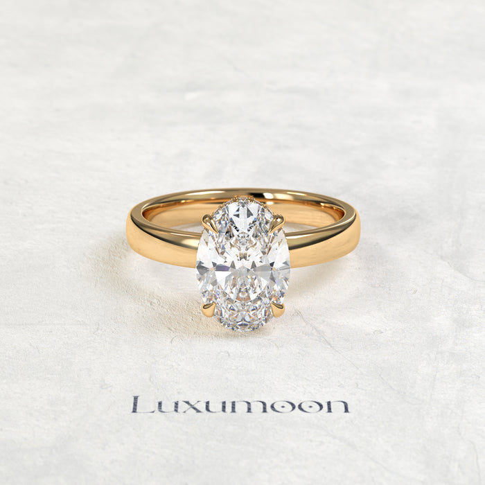 The Sylisse – 4 CT Oval Hidden Halo Diamond Thick Band Engagement Ring