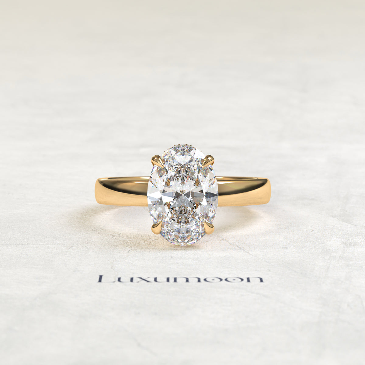 The Sylisse – 4 CT Oval Hidden Halo Diamond Thick Band Engagement Ring