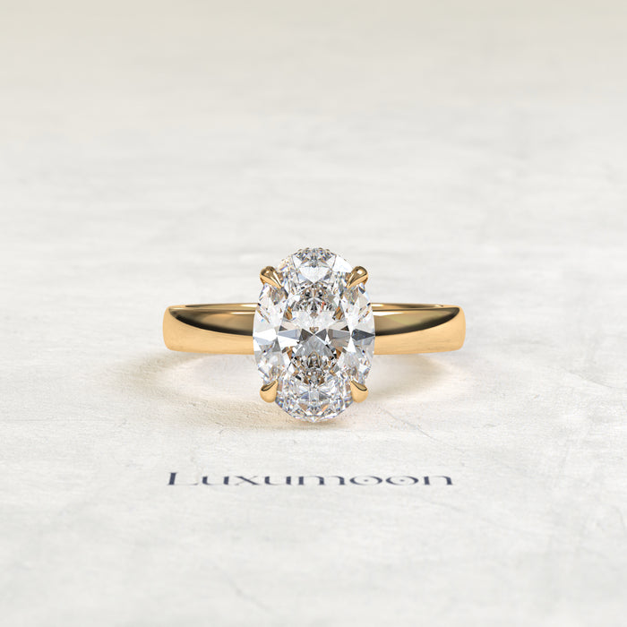 The Sylisse – 4 CT Oval Hidden Halo Diamond Thick Band Engagement Ring