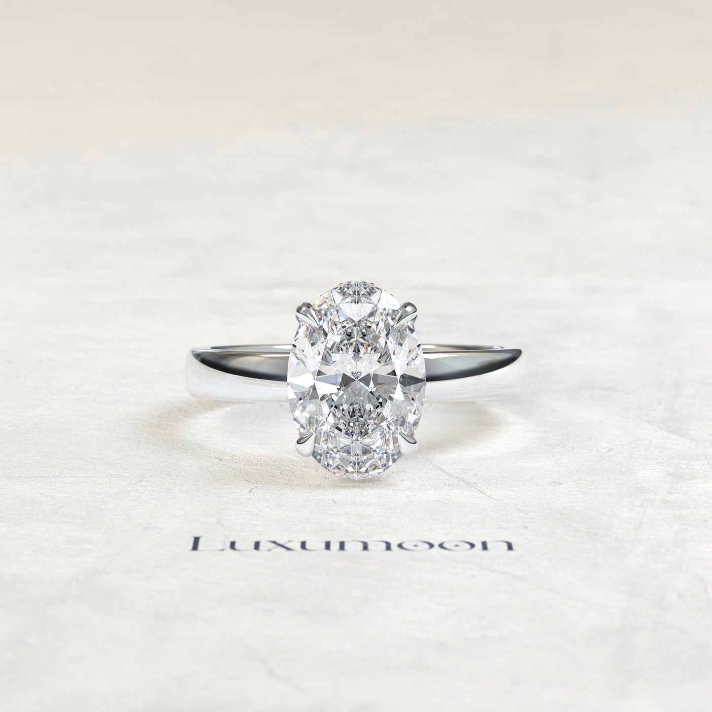 The Sylisse – 4 CT Oval Hidden Halo Diamond Thick Band Engagement Ring