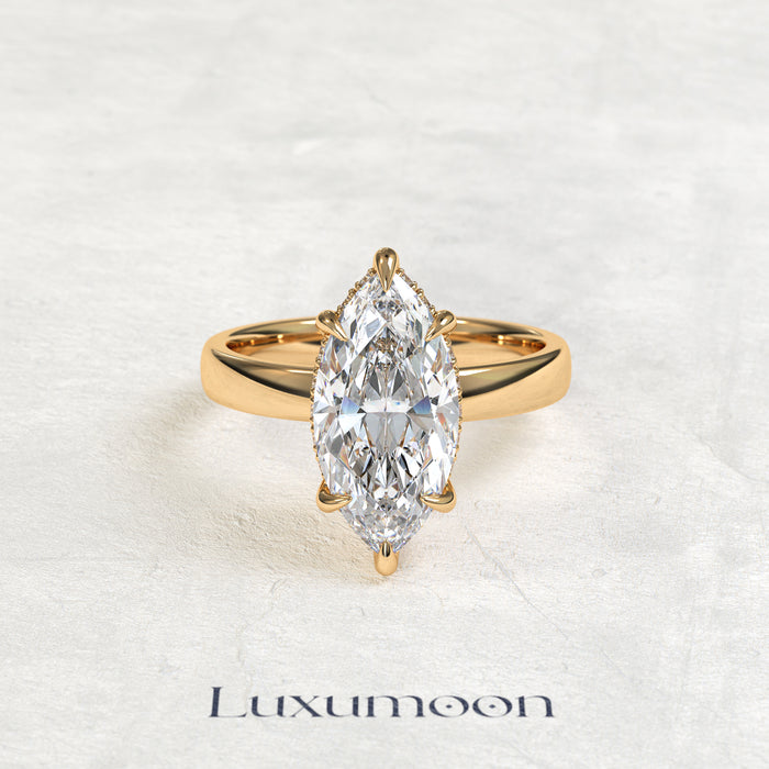 Bague de fiançailles Ulavelle – Diamant marquise 4 carats serti d'un halo caché, anneau épais