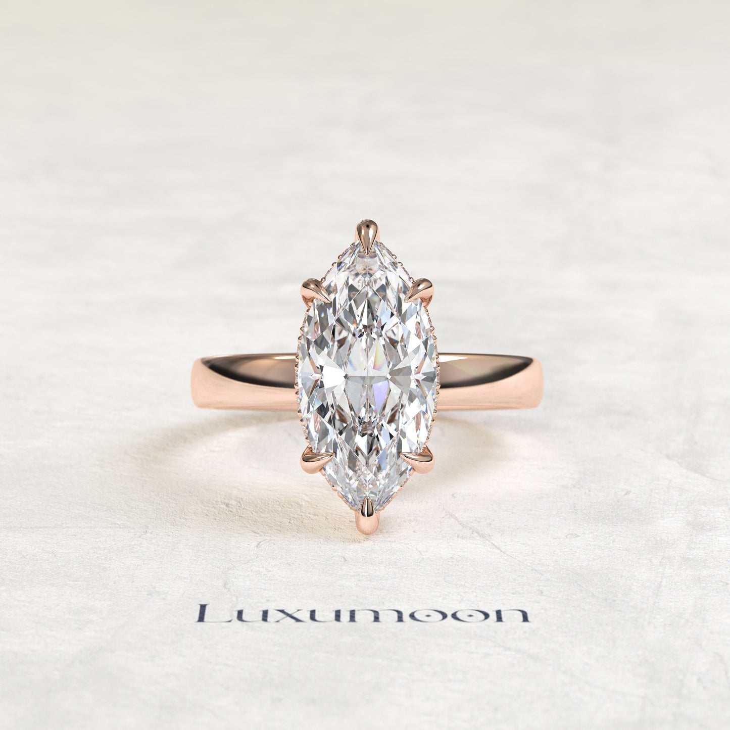 The Ulavelle – 4 CT Marquise Hidden Halo Diamond Thick Band Engagement Ring