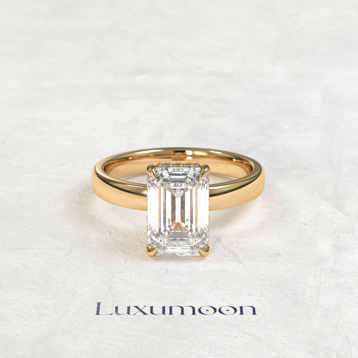 The Thavyn – 4 CT Emerald Hidden Halo Diamond Thick Band Engagement Ring