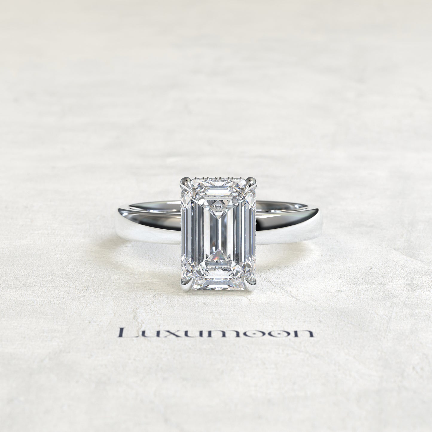 The Thavyn – 4 CT Emerald Hidden Halo Diamond Thick Band Engagement Ring