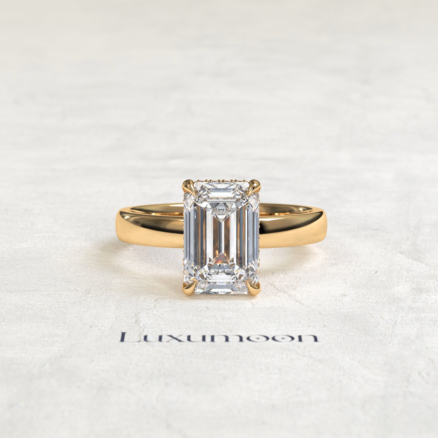 The Thavyn – 4 CT Emerald Hidden Halo Diamond Thick Band Engagement Ring