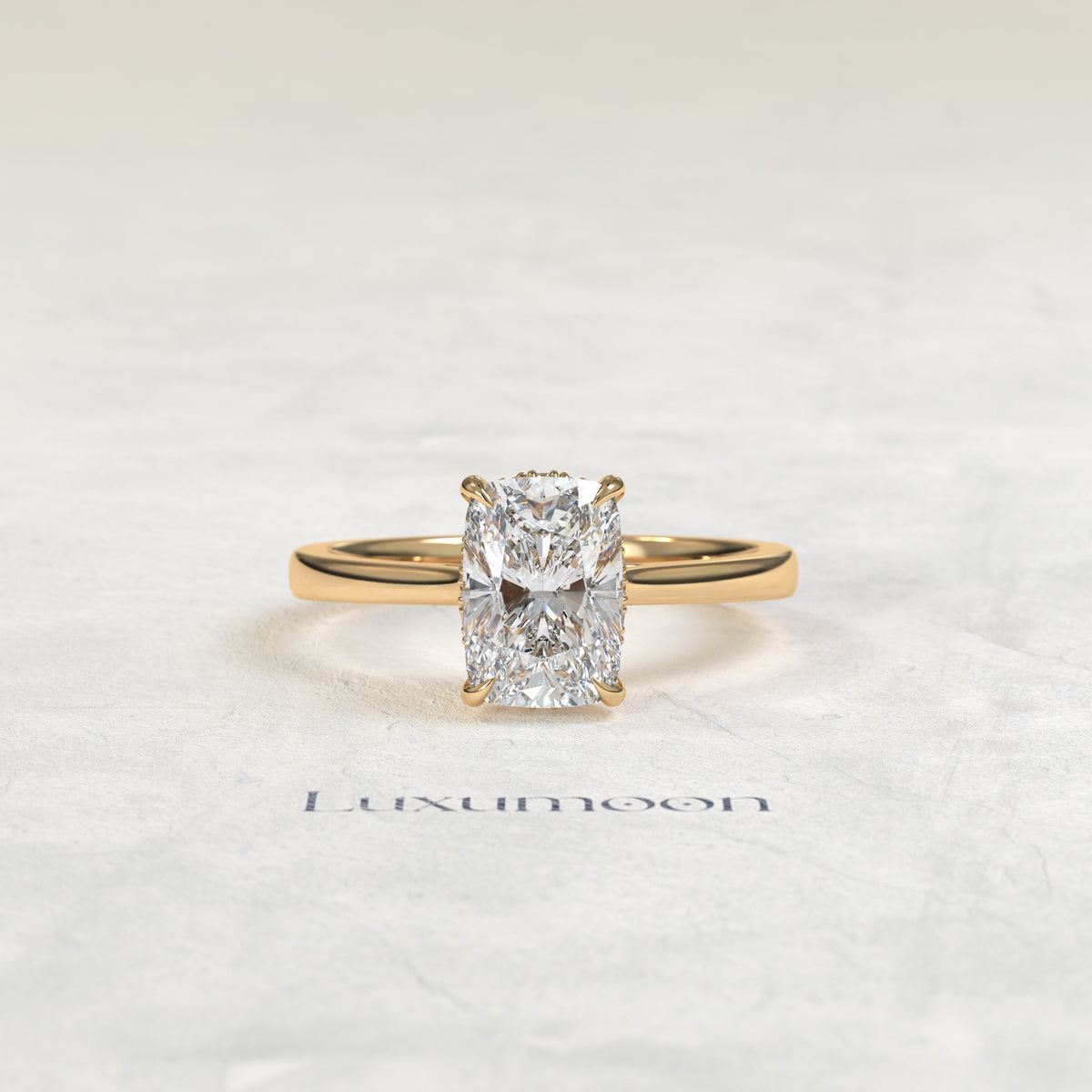 The Orenthia – 4 CT Elongated Cushion Hidden Halo Solitaire Engagement Ring