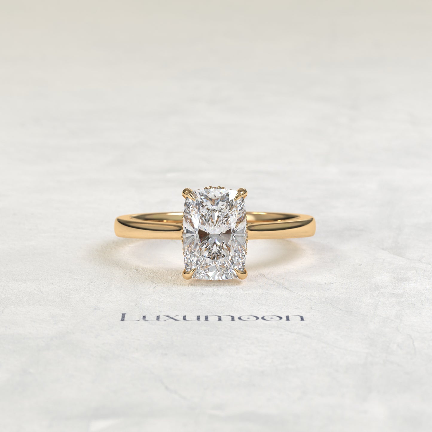 The Orenthia – 4 CT Elongated Cushion Hidden Halo Solitaire Engagement Ring