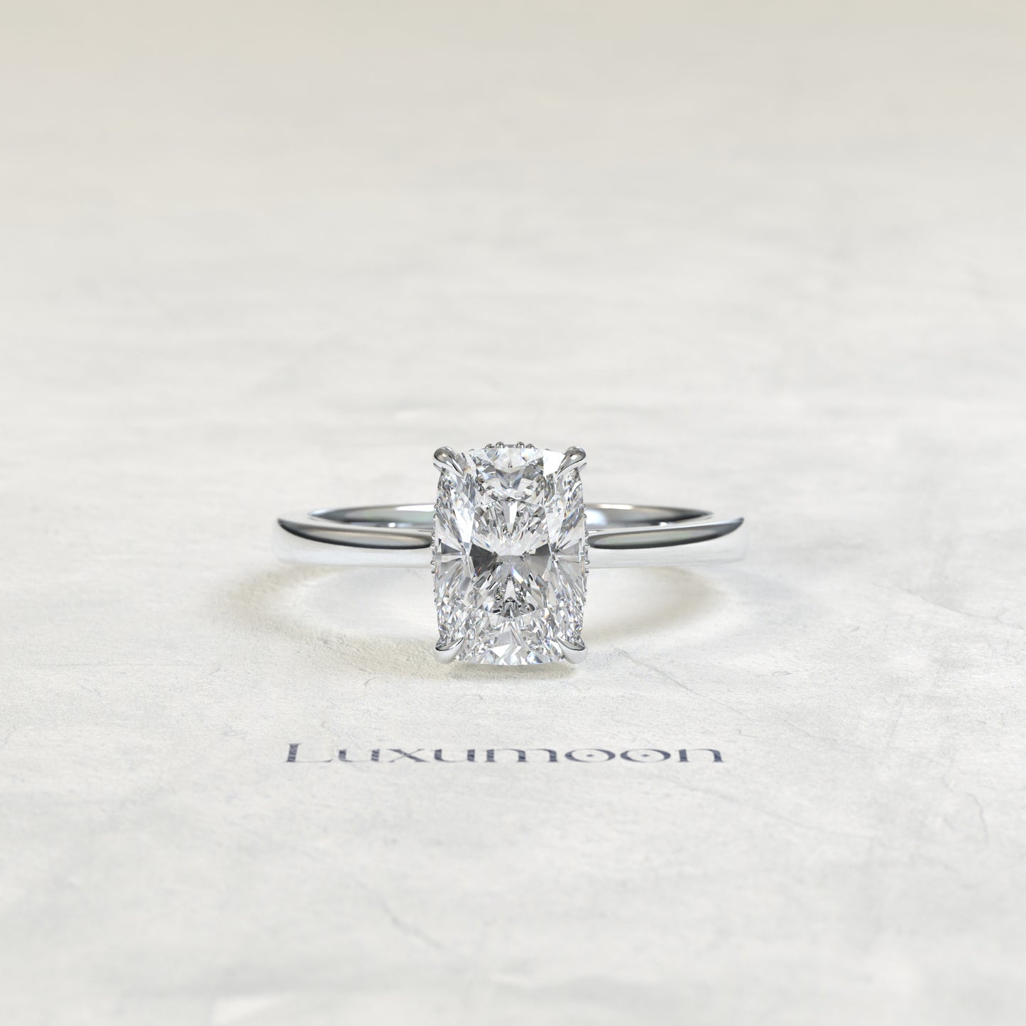 The Orenthia – 4 CT Elongated Cushion Hidden Halo Solitaire Engagement Ring