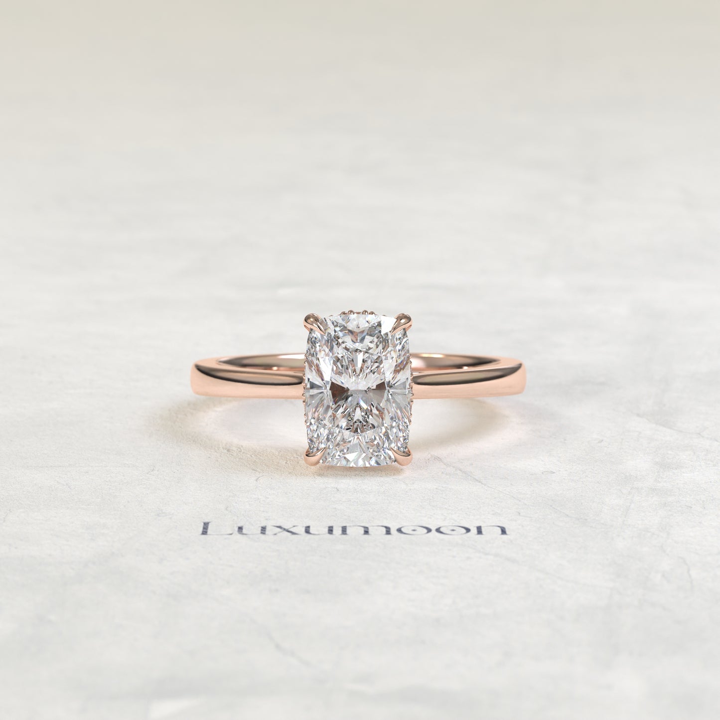 The Orenthia – 4 CT Elongated Cushion Hidden Halo Solitaire Engagement Ring