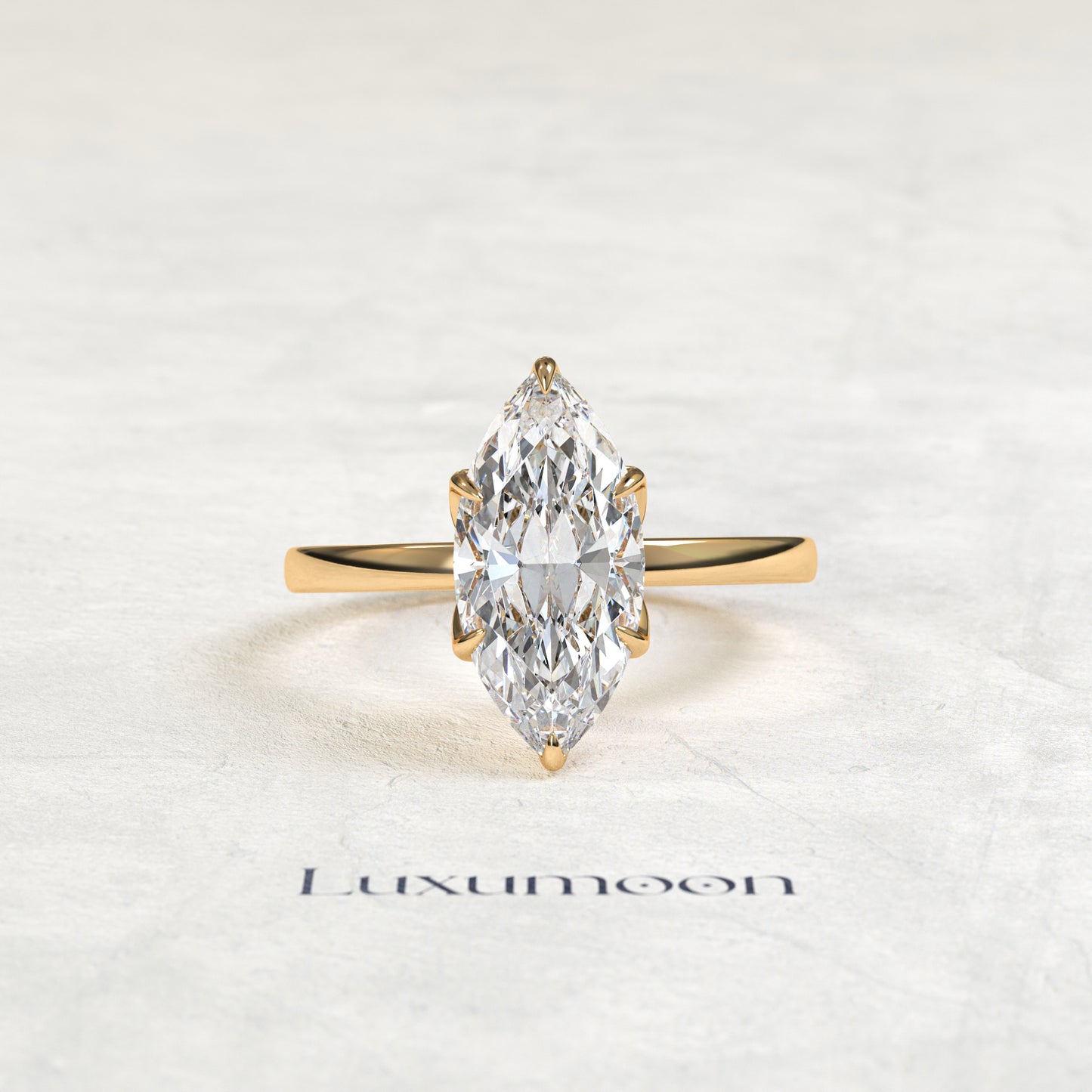 Bague de fiançailles solitaire Yvelenth – Diamant marquise de 2 carats serti griffes pétales