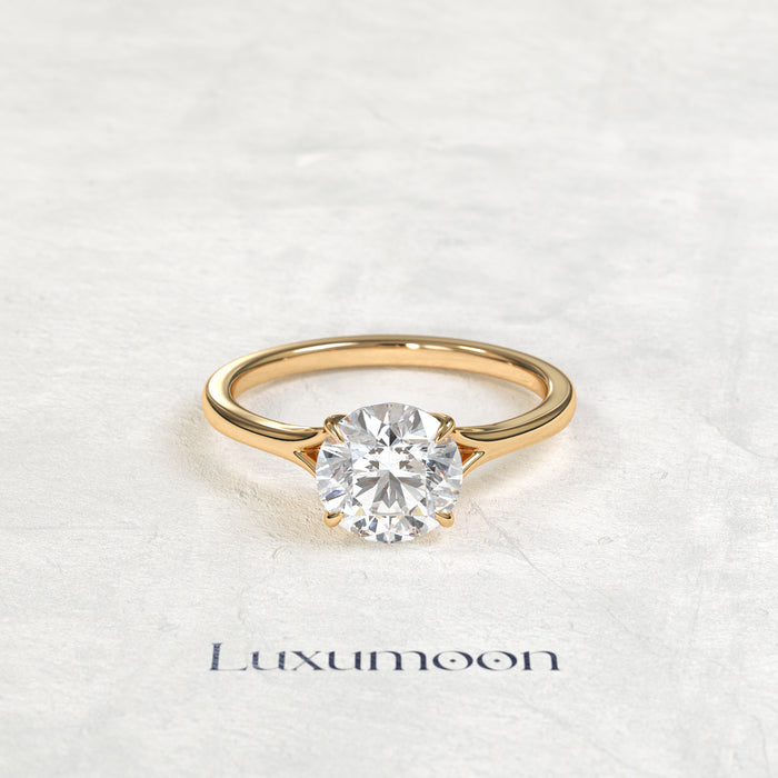 Bague de fiançailles solitaire Eveloria – Diamant rond de 3 carats, anneau fendu
