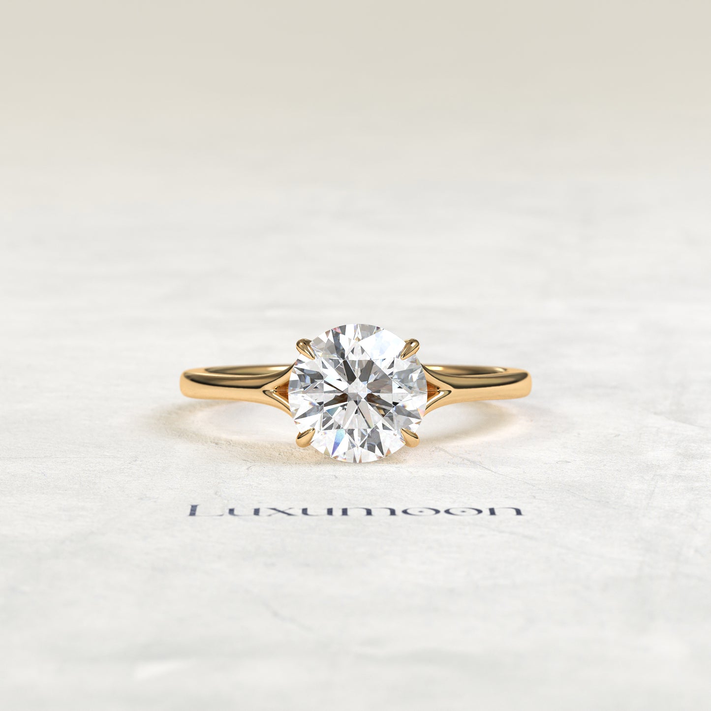 Bague de fiançailles solitaire Eveloria – Diamant rond de 3 carats, anneau fendu