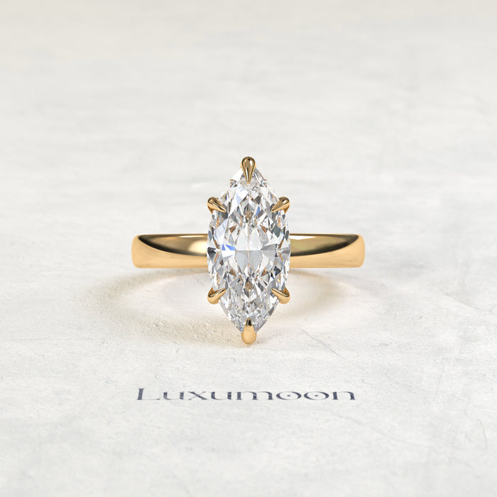 Anillo de compromiso solitario Kalvella de 3 quilates con marquesa y seis puntas