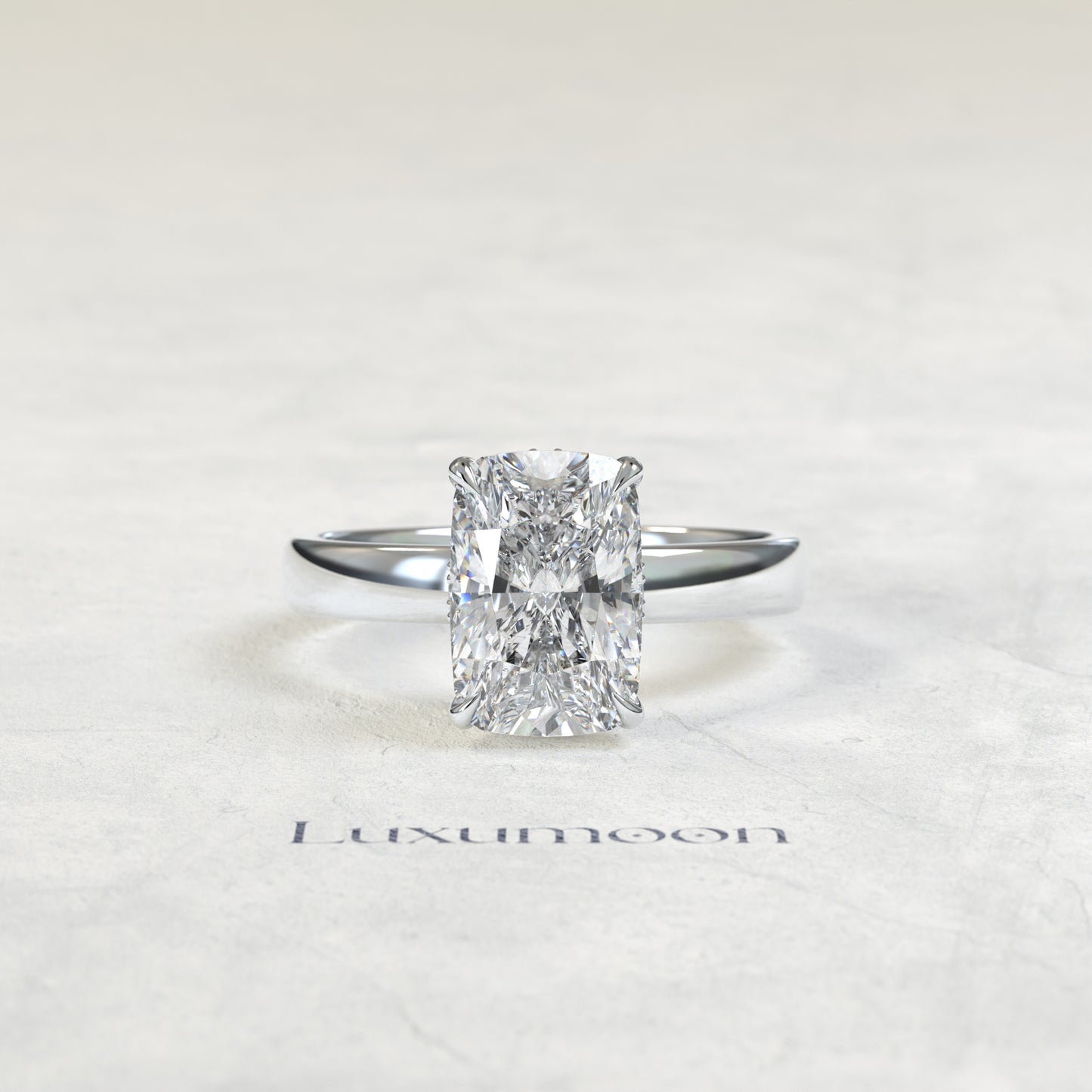 The Delorenth – 3 CT Elongated Cushion Hidden Halo Thick Band Solitaire Ring