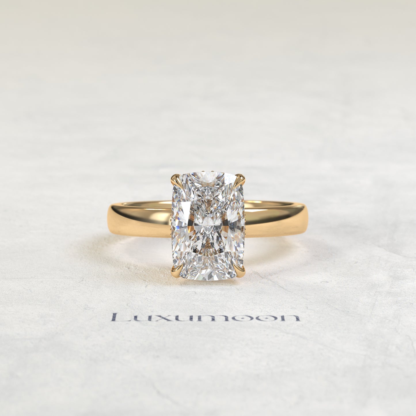 The Delorenth – 3 CT Elongated Cushion Hidden Halo Thick Band Solitaire Ring