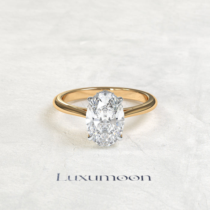 The Jorissea – 3 CT Oval Hidden Halo Tapered Band Engagement Ring