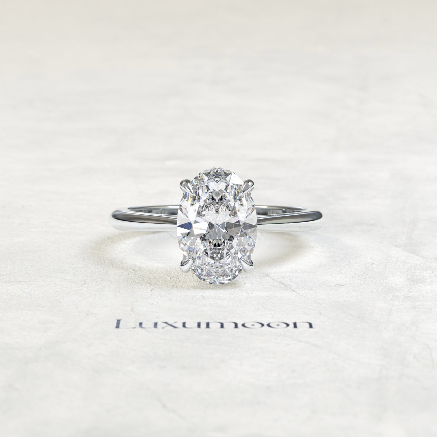 The Jorissea – 3 CT Oval Hidden Halo Tapered Band Engagement Ring