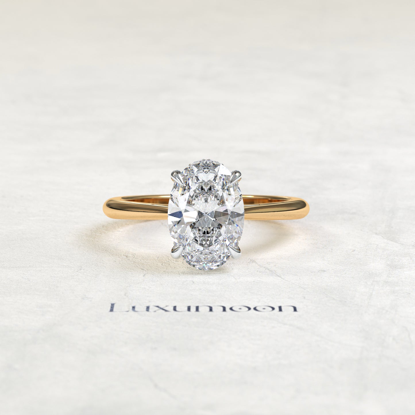 The Jorissea – 3 CT Oval Hidden Halo Tapered Band Engagement Ring